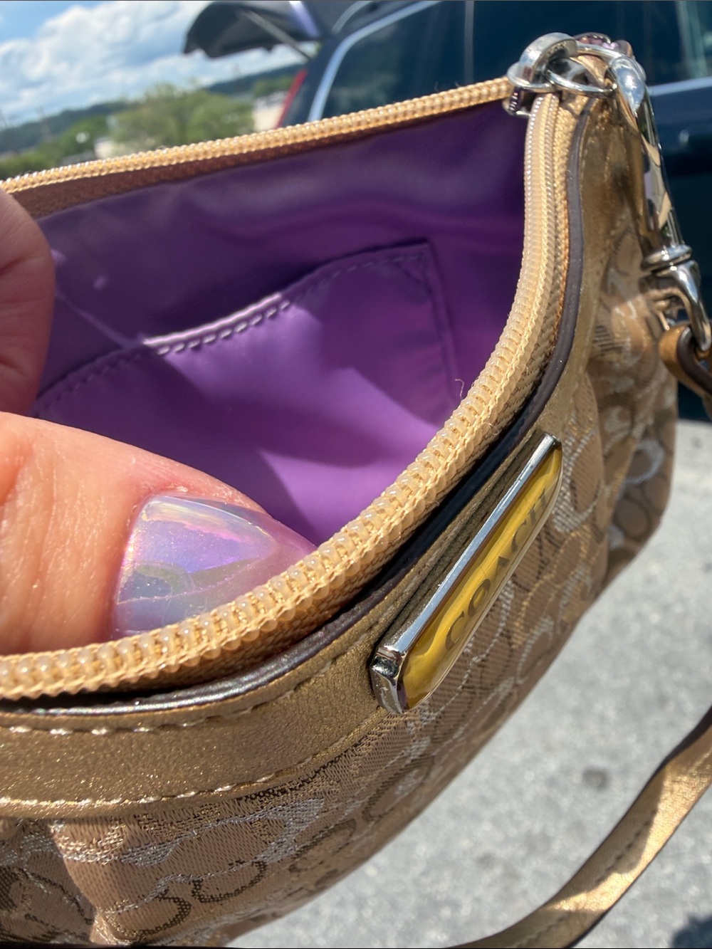 Coach Vintage Metallic Lunex Pleated Signature ~ w/Hang Tag Lilac Interior - Picture 9 of 9